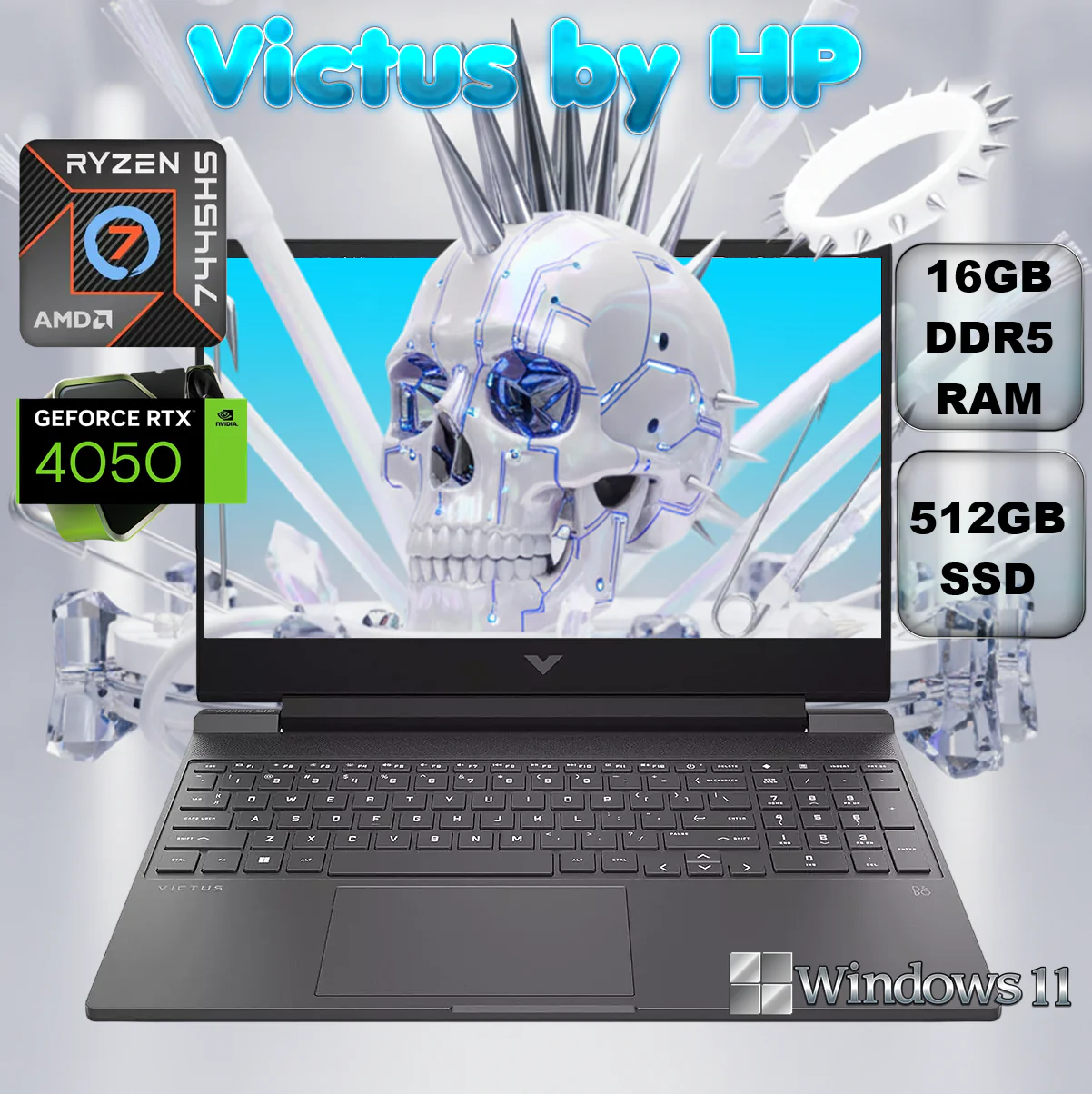Victus by HP 15-fb3093dx AMD Ryzen 7 7445HS | 16GB DDR5 RAM ; 512GB NVMe SSD | RTX 4050 (6GB) | 15.6-inch 144 Hz IPS Display | Backlit Keyboard | Windows 11 | MICA SILVER