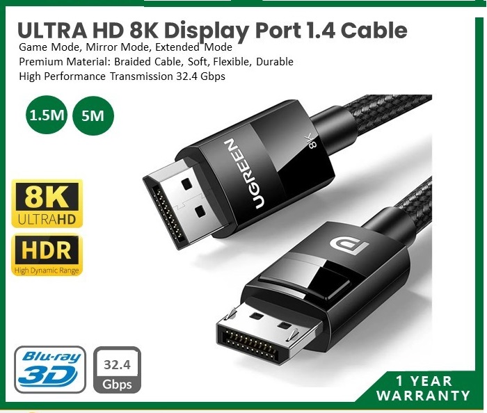 ULTRA HD 8K DISPLAYPORT 1.4 MALE TO MALE CABLE UGREEN DP114 – 80391