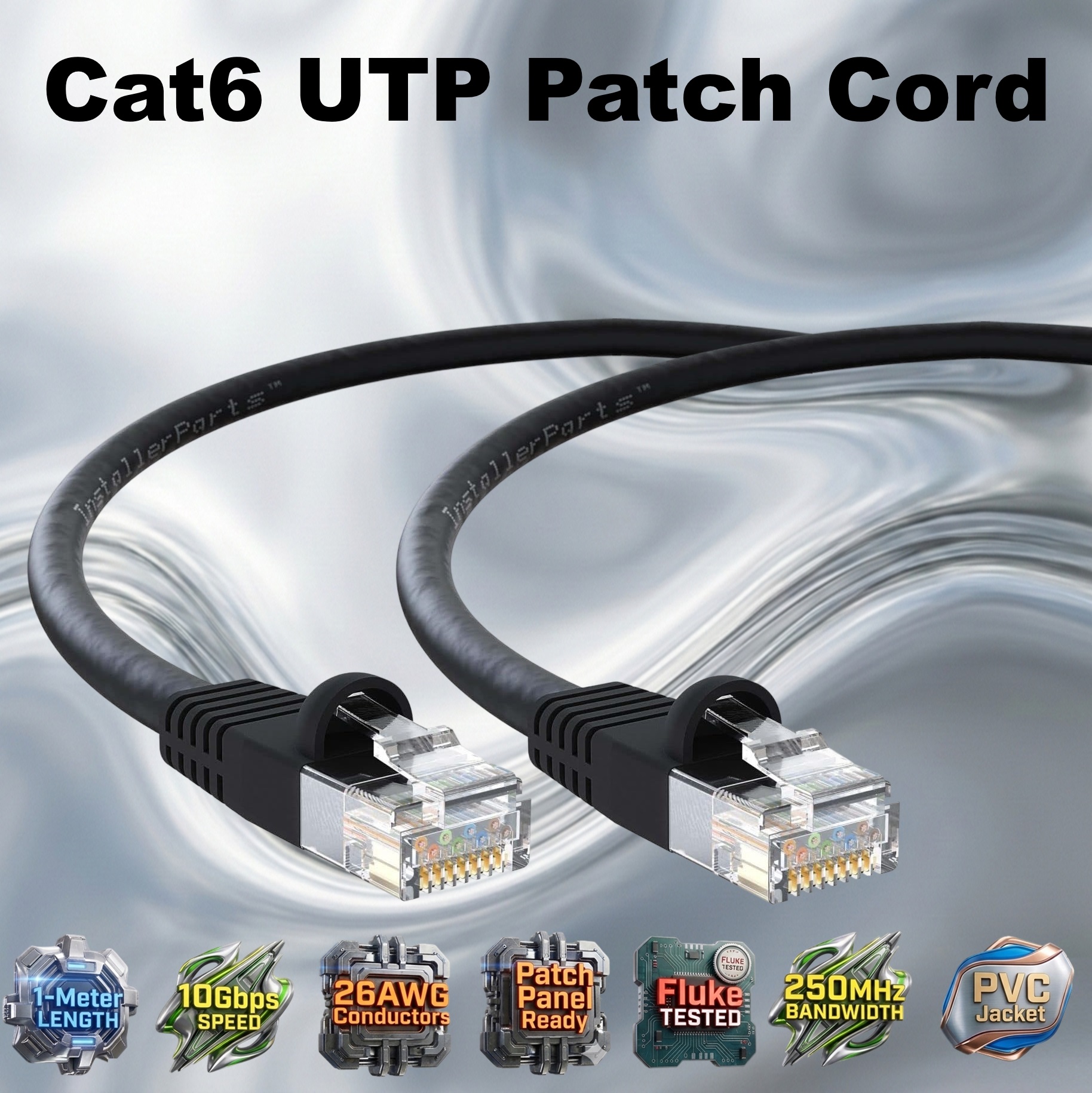 Cat6 UTP Patch Cord 1-METER – 10Gbps Ethernet Cable, 250MHz Network Speed, 26AWG CCA Conductors, PVC Jacket, ANSI/TIA/EIA-568-B And ISO/IEC 11801 Class E Compliant, Fluke Passed | BLACK