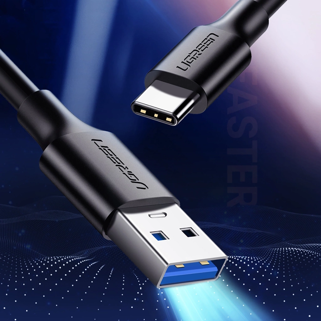 UGREEN USB 3.0 A Male to Type C Male Cable Nickel Plating 1m Aluminum Braid for Data Transfer & Charging Adapter, Smartphone (Black)