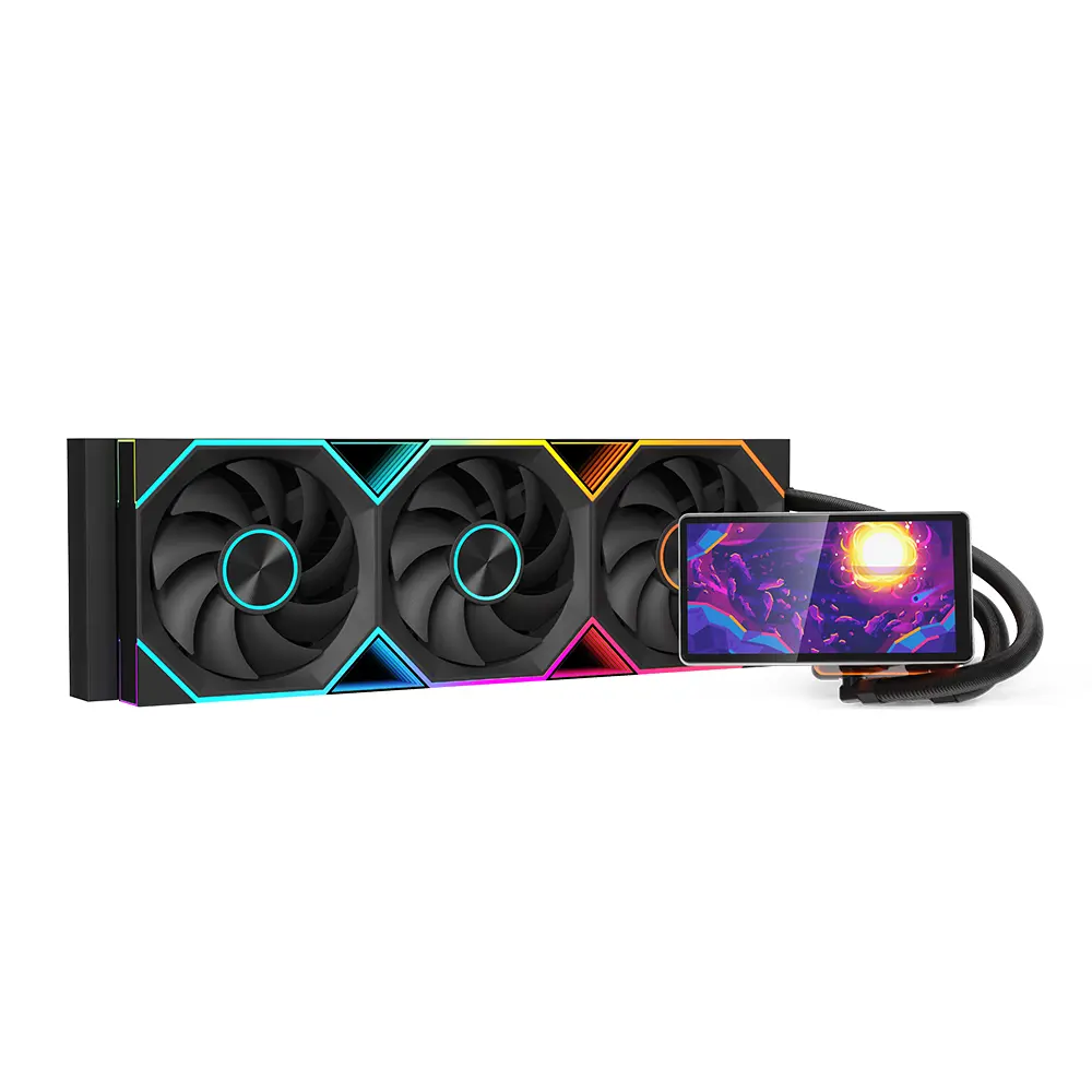 Jungle Leopard Pro Flow 360 Liquid Cooler With 5.5 Inch 270 Degree Rotating Screen 360mm Aluminum Radiator 2700RPM Pump And Intel AMD Support | Black