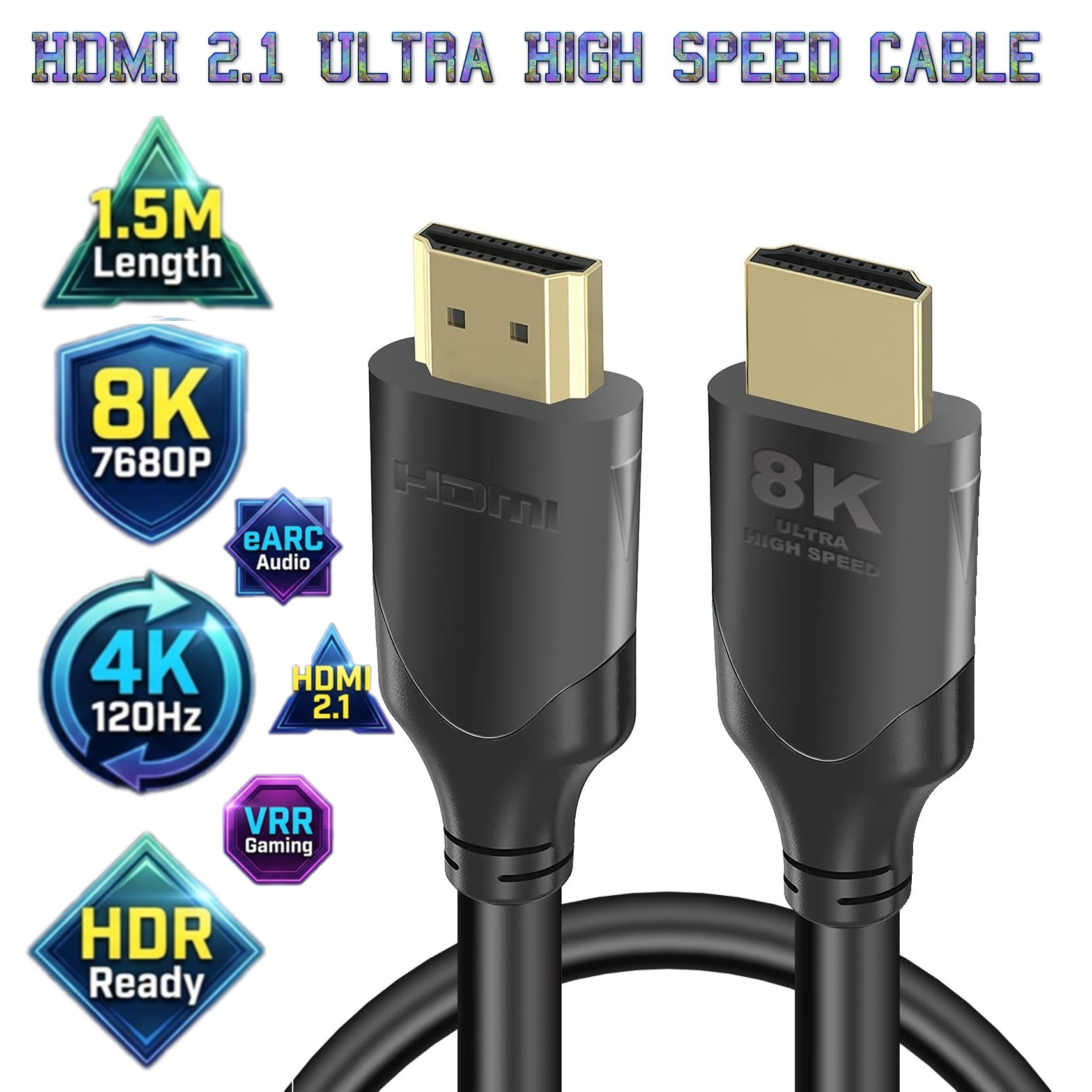 HDMI 2.1 Ultra High Speed Cable 1.5M – 48Gbps Bandwidth, 8K 7680×4320 60Hz, 4K 120Hz Gaming, HDR eARC VRR Support, Premium HDMI Cable For TVs, Gaming Consoles, PCs And Home Theater