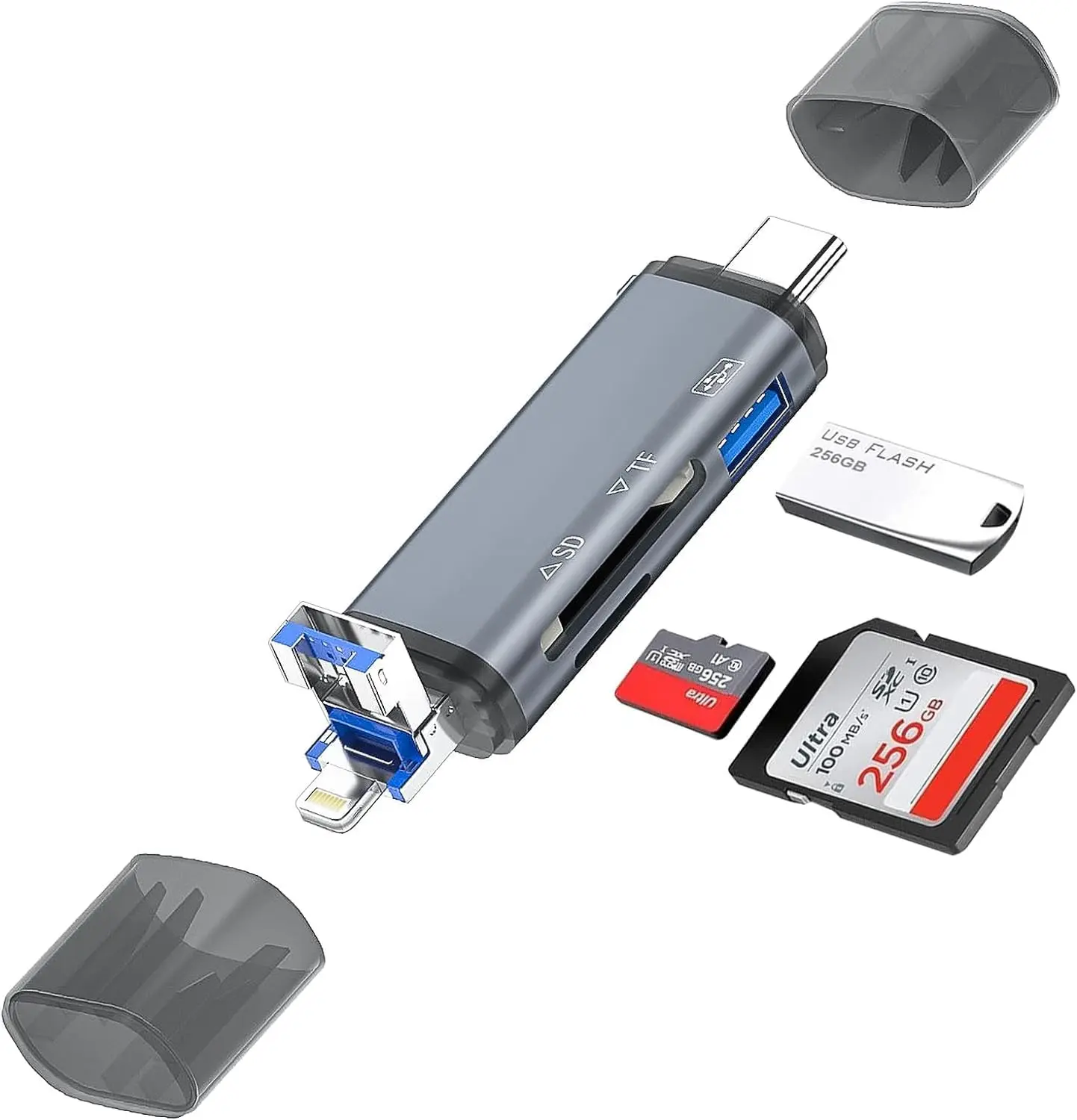 6 In 1 SD Card Reader USB Type-C / Lightning / USB-A OTG Adapter | 5Gbps Transfer | SD MicroSD USB Hub | Multi-Device Compatibility For PC Laptop Smartphone Tablet Camera