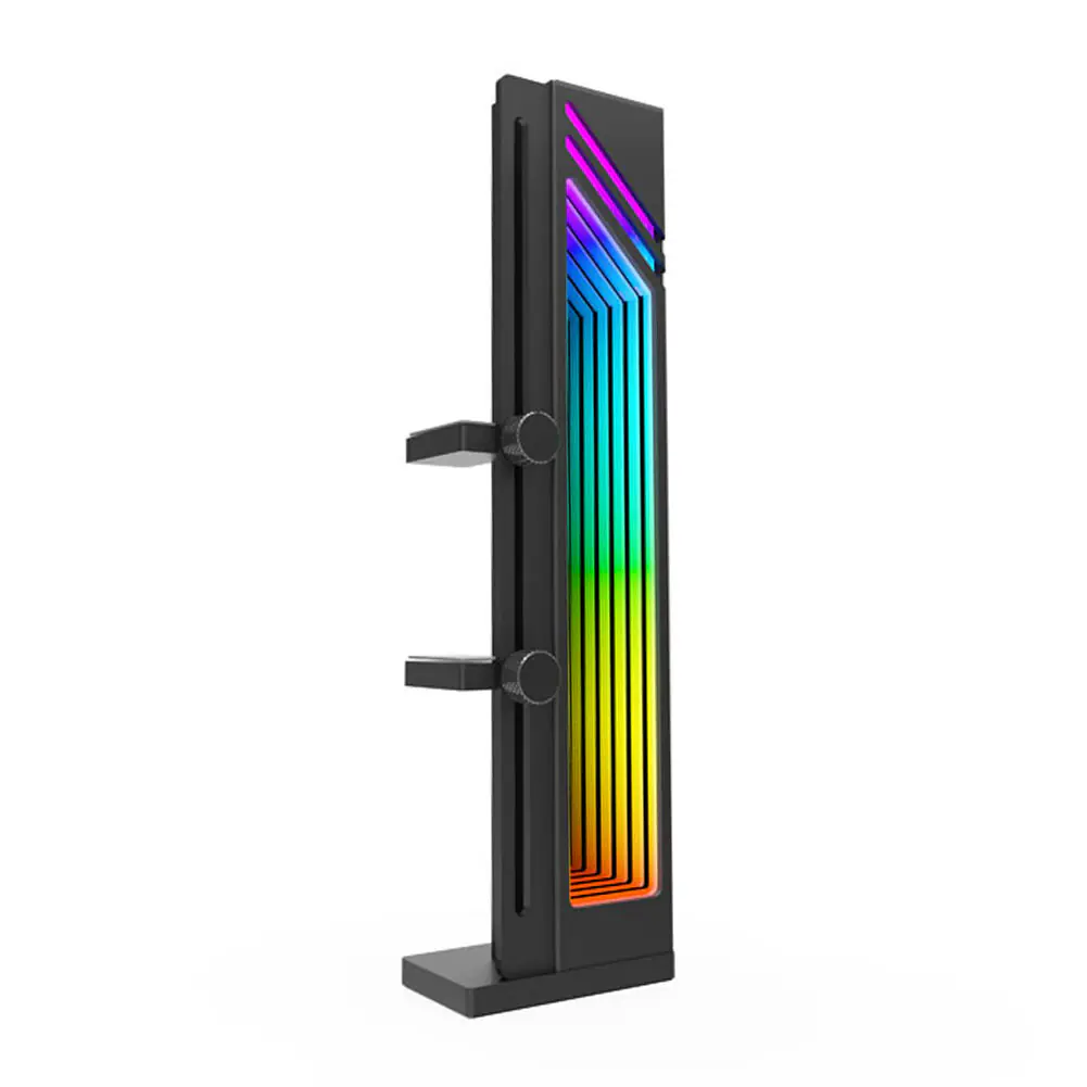 ASIAHORSE ARGB GPU Support Bracket Black – 5V RGB Holder with 9 ARGB LEDs, AURA Sync 3-Pin, Adjustable Design, 500mm Cable, 48x36x180mm, Premium GPU Stabilizer