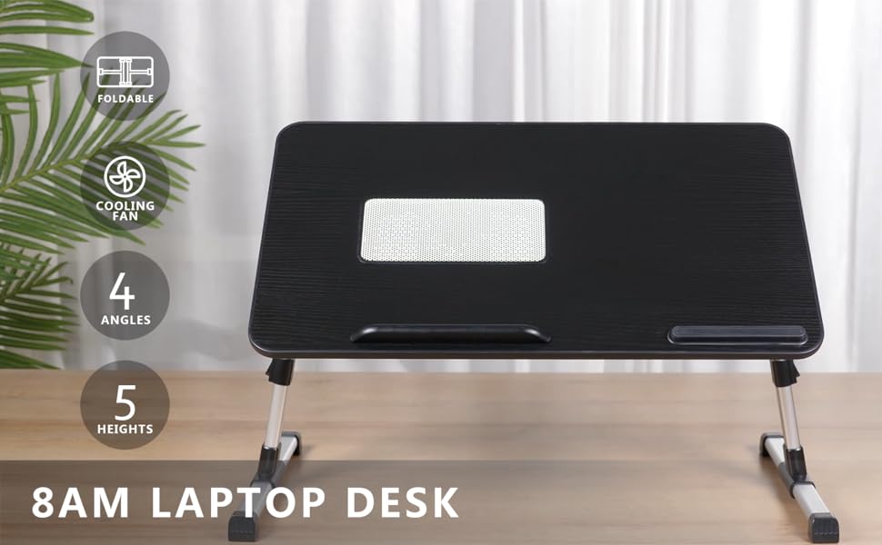 Laptop Desk Adjustable Foldable Laptop Stand | TILT | HIGHT ADJUSTABLE | ONE FAN | SILICON WRIST REST | FOR LAPTOPS UP TO 17 INCH | LAPTOP BED TABLE | BLACK