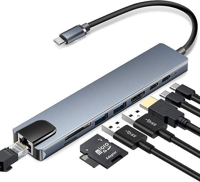 8 IN 1 TYPE-C TO HDTV+ PD/2USB/TYPE-C/SD/TF/RJ45