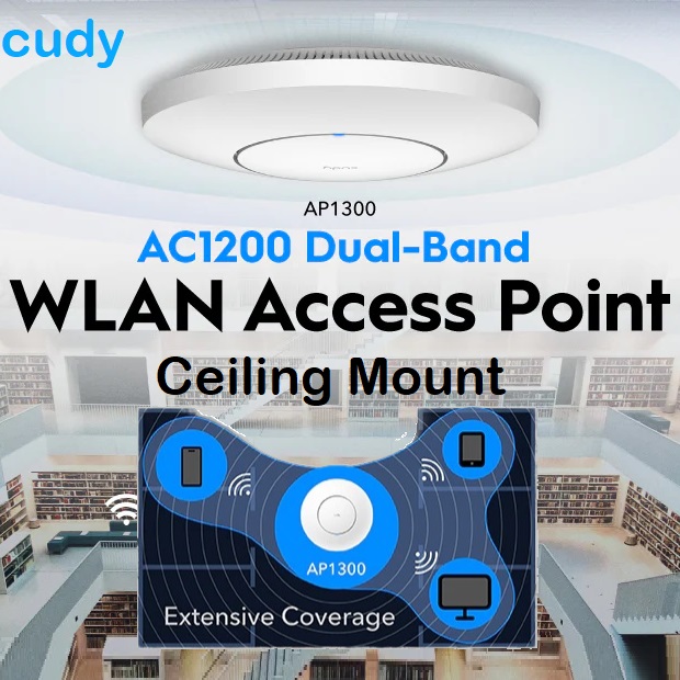 Cudy AC1200 Gigabit Wireless Access Point Dual Band Ceiling Mount , Gigabit RJ45, Business WiFi Solution w/Mesh Support, Beamforming, Seamless Roaming, MU-MIMO, PoE or DC Powered, 48V Passive PoE adapter | WHITE AP1300-P-EU