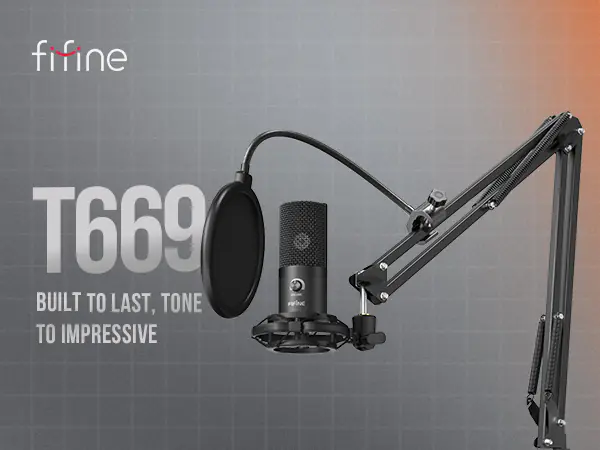 FIFINE T669 USB Microphone Bundle with Boom Arm & Shock Mount – Plug & Play Condenser Mic Kit for Streaming, Recording, Podcasting, Voice-Over & Gaming (Black)