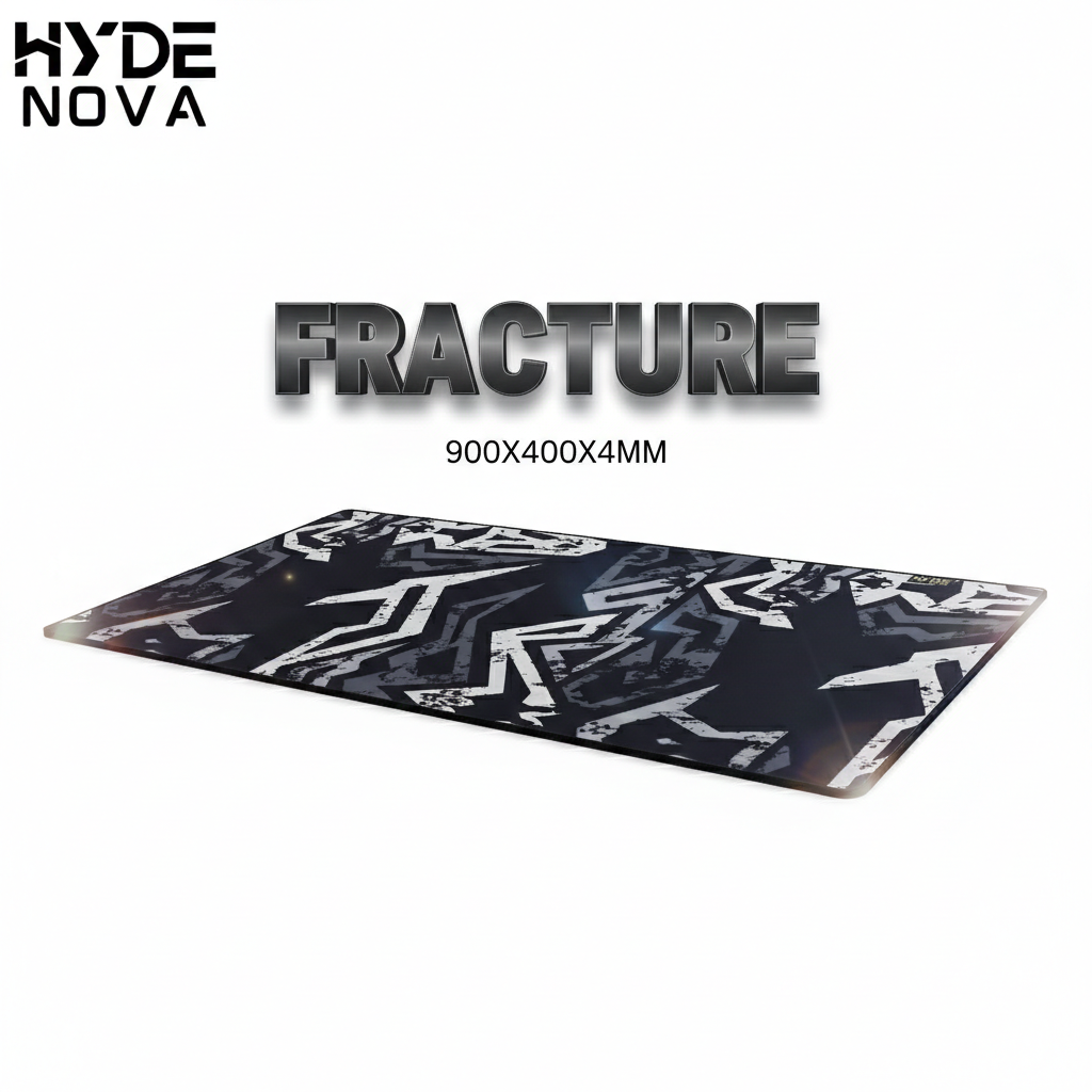 HYDE NOVA ” FRACTURE ” Extended Mousepad , 900mm x 400mm , Medium-Rough Texture Upper Surface , Rugged Rubber Anti-slip Backing , 4mm Thickness