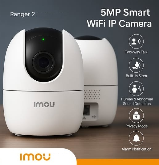 IMOU Ranger 2 5MP Indoor Pan/Tilt WiFi 6 2.4GHz ,Camera | AI Human & Pet Detection, Smart Full-Color Night Vision, 512GB Storage, Two-Way Audio, Auto Tracking & Privacy Mode