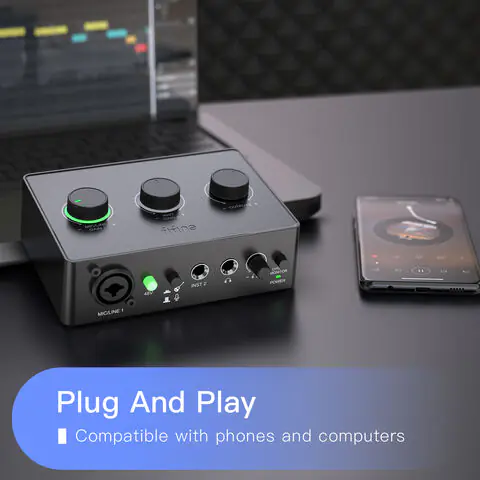 FIFINE AMPLI1 USB Audio Mixer – 48V Phantom Power, XLR Mic & Instrument Inputs, 3-Channel Interface, Direct Monitor, Gain Control, Studio-Quality Streaming & Recording
